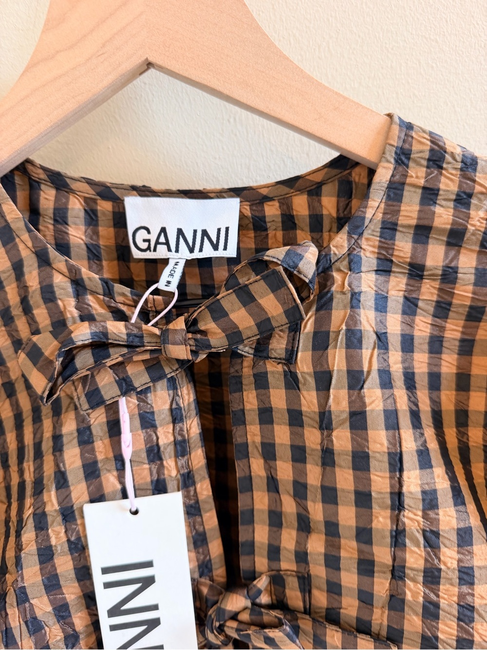 Ganni Checkered Taffeta top NWT - Picture 3 of 8